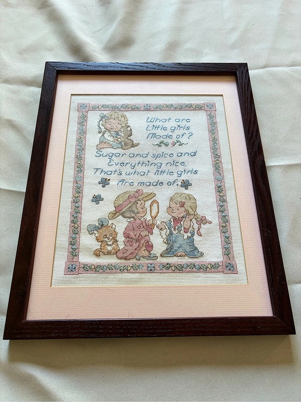 Framed Needlepoint Wall Art Brown Pink